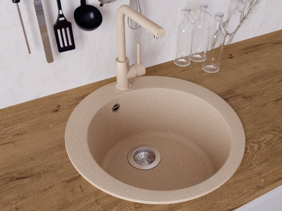 Мойка для кухни врезная Delinia 51x51 см глубина чаши 20 см кварц цвет песочный