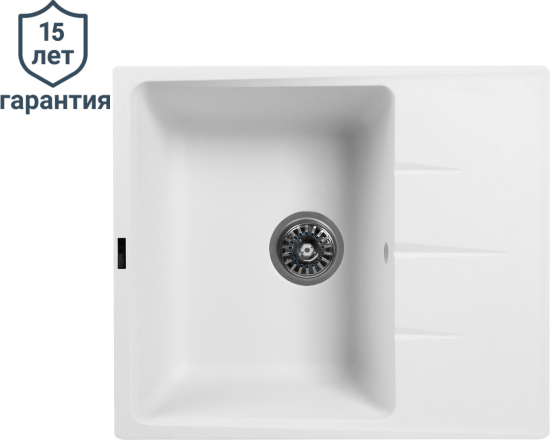 Мойка для кухни врезная с крылом Delinia LM1 57x50 см глубина чаши 20 см кварц цвет белый