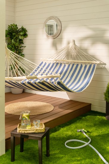 Гамак садовый Marina 140x200 см, поликоттон/дерево, цвет белый/голубой