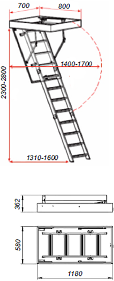Лестница чердачная ножничная OST-B 80x70x280 см