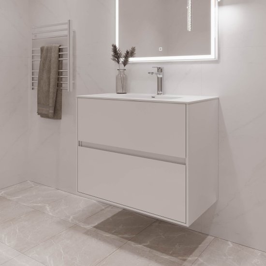 Тумба под раковину Lavelly Cube 80 см подвесная белый глянец (00316626)