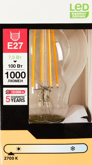 Лампа светодиодная E27 220-240 В 7.5 Вт груша прозрачная 1000 лм теплый белый свет