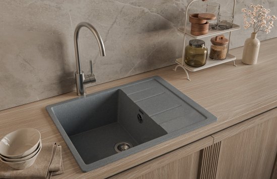 Мойка для кухни врезная с крылом Granfest Quadro GF-Q-650L 65x50 см глубина чаши 19 см мрамор цвет маренго