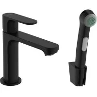 Смеситель для раковины Hansgrohe Rebris e 110, с гигиеническим душем, матовый черный 72215670