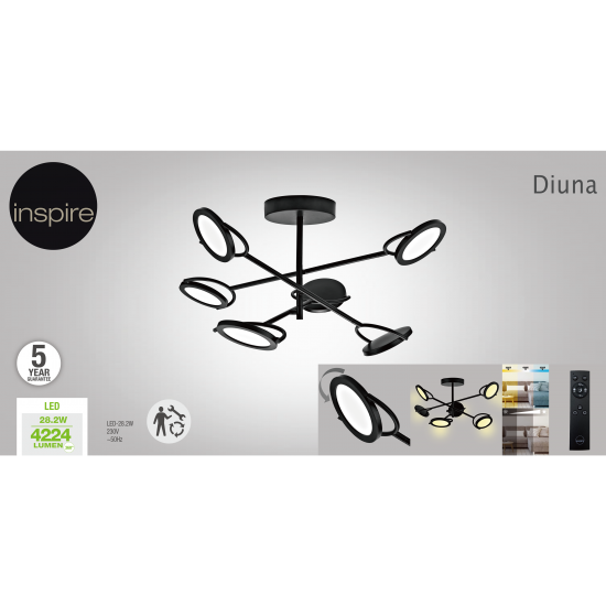 Подвесная люстра Inspire Diuna 6xLED 3000/6500 К, цвет черный