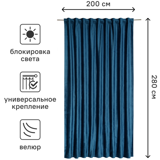 Штора на ленте со скрытыми петлями блэкаут Inspire Annalise 200x280 см цвет бирюзовый Ibiza 1