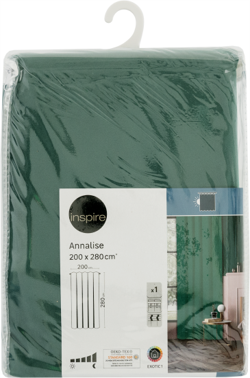 Штора на ленте со скрытыми петлями блэкаут Inspire Annalise 200x280 см цвет зелёный Exotic 1