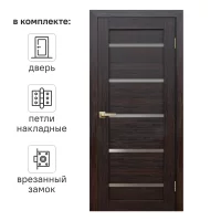Дверь межкомнатная глухая Artens Дукато горизонтальная 60x200 см Hardflex цвет акация с замком и петлями