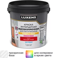 Краска для стен в коридоре и офисе Luxens моющаяся матовая прозрачная база С 1 л