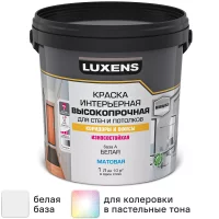 Краска для стен в коридоре Luxens высокопрочная моющаяся матовая белая база А 1 л