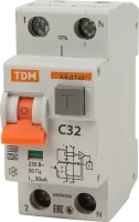 Дифференциальный автомат Tdm Electric АВДТ-63 1P N C32 A 30 мА 6 кА AС SQ0202-0005