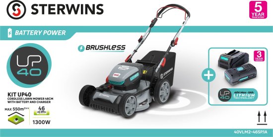 Газонокосилка аккумуляторная бесщеточная самоходная Sterwins UP 40 В 46 см 1x5 Ач АКБ и ЗУ входит в комплект