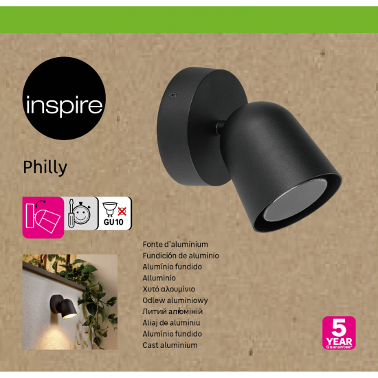 Светильник уличный потолочный Inspire Philly GU10 IP44 круг цвет черный накладной