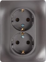 Розетка двойная встраиваемая Schneider Electric Glossa с заземлением цвет графитовый