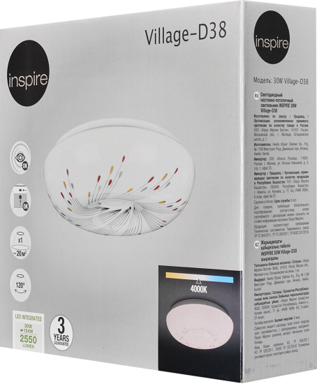 Светильник настенно-потолочный светодиодный Inspire Village 30 Вт 20 м² нейтральный белый свет цвет белый