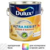 Краска для стен кухни и ванны Dulux Ultra Resist моющаяся полуматовая полупрозрачная база BC 2.25 л