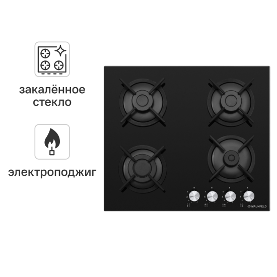 Газовая Варочная Панель Maunfeld Eghg.64.1cb/g 59 См 4 Конфорки Цвет Черный