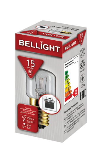 Лампа накаливания Bellight Е14 220-240 В 15 Вт туба 80 лм для духового шкафа