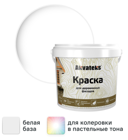 Краска для деревянных фасадов Akvateks матовая цвет белый база А 0.9 л