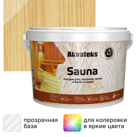 Лак для стен и потолков, полов в банях акрилатный Akvateks Sauna цвет прозрачный полуматовый 2.5 л
