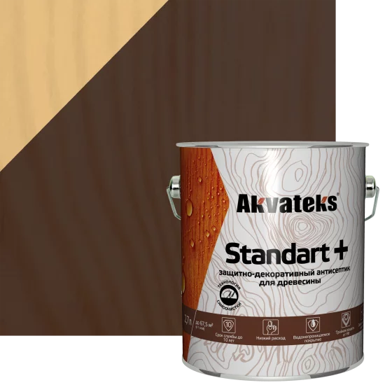 Антисептик защитно-декоративный Akvateks Standart полуматовый орех 2.7 л