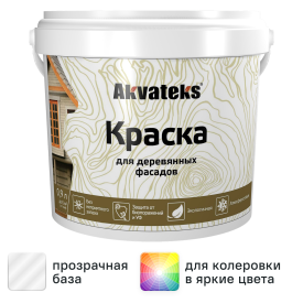 Краска для деревянных фасадов Akvateks матовая прозрачная база С 0.9 л