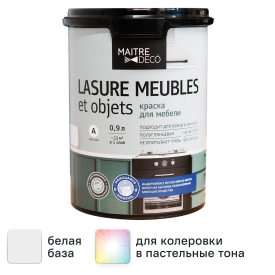Краска для мебели Maitre Deco Lasure полуглянцевая цвет белый 0.9 л