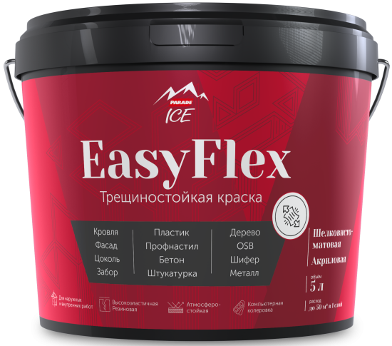 Краска резиновая трещиностойкая Parade EasyFlex матовая цвет белый база А 5 л