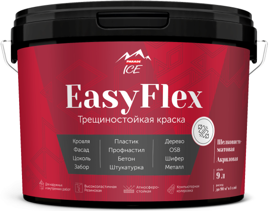 Краска резиновая трещиностойкая Parade EasyFlex матовая база А цвет белый 9 л