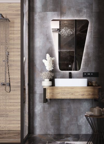 Зеркало для ванной Omega Glass Реймс SD47 с подсветкой 60x80 см трапециевидное