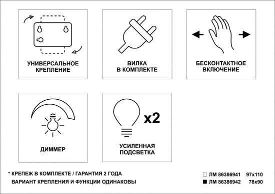 Зеркало для ванной Omega Glass Эклипс SD45 с подсветкой 78x90 см 1/2 круга