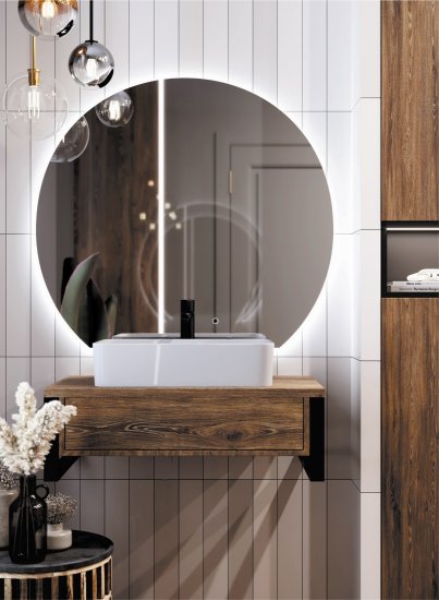 Зеркало для ванной Omega Glass Эклипс SD45 с подсветкой 78x90 см 1/2 круга