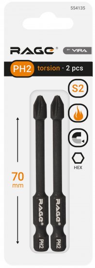 Бита ударная магнитная Rage 554135 PH2x70 мм, 2 шт.