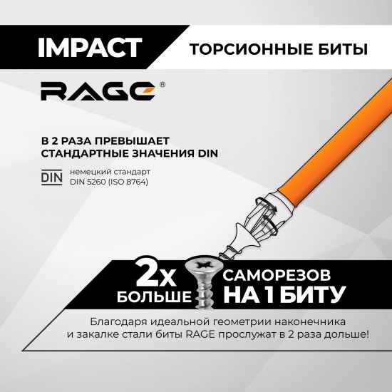 Бита ударная магнитная Rage 554135 PH2x70 мм, 2 шт.