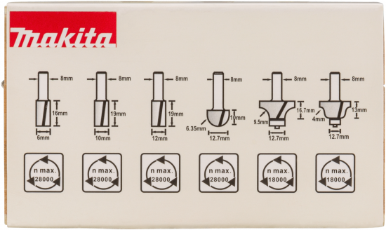 Набор фрез по дереву Makita D-53540 хвостовик 8 мм, 6 шт.