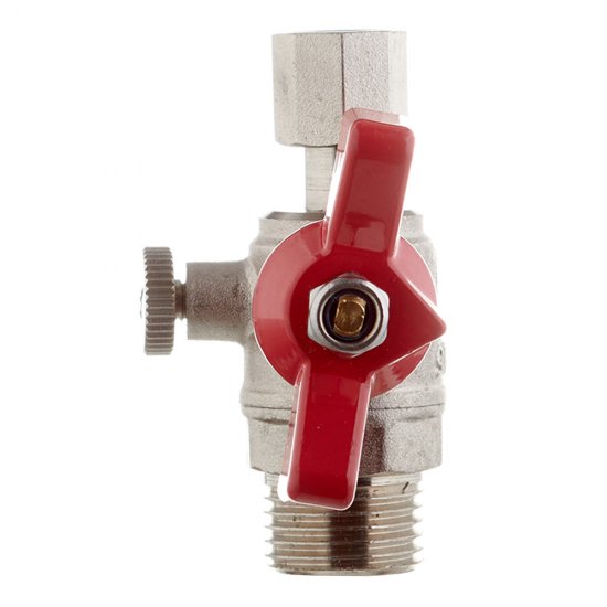 Кран шаровой латунный Valtec 1/2 НР(ш) х 1/4 ВР(г) для подключения манометра проходной бабочка прямой (VT.806.N.0402)