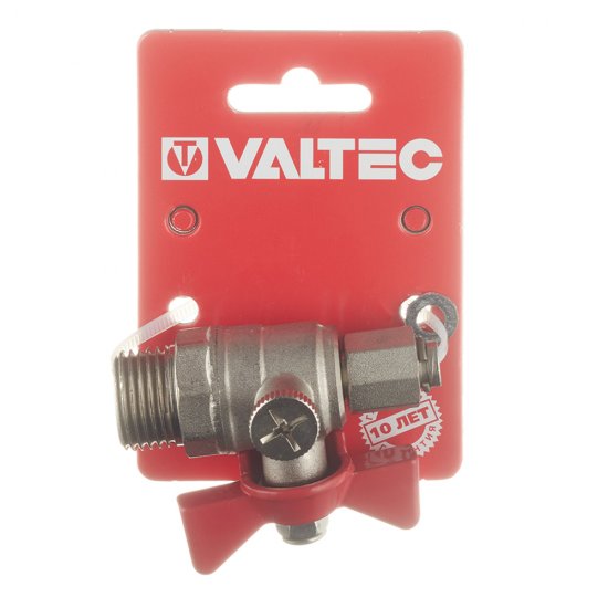 Кран шаровой латунный Valtec 1/2 НР(ш) х 1/4 ВР(г) для подключения манометра проходной бабочка прямой (VT.806.N.0402)