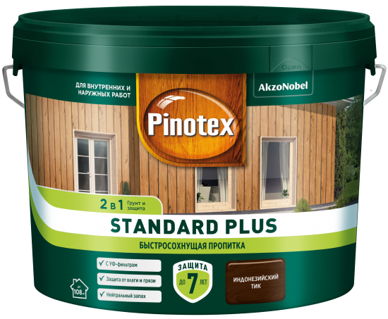 Антисептик Pinotex Standard Plus полуматовый тик 9 л