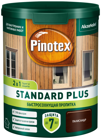 Антисептик Pinotex Standard Plus полуматовый палисандр 0.9 л