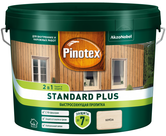 Антисептик Pinotex Standard Plus полуматовый береза 9 л