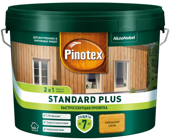 Антисептик Pinotex Standard Plus полуматовый сосна 9 л