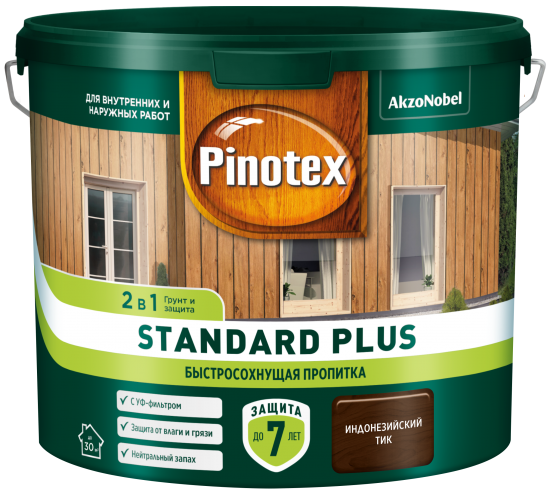 Антисептик Pinotex Standard Plus полуматовый тик 2.5 л