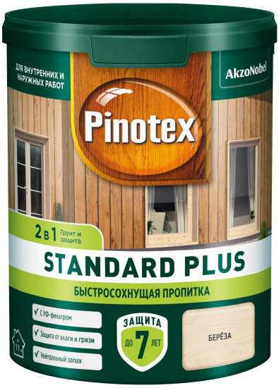 Антисептик Pinotex Standard Plus полуматовый береза 0.9 л