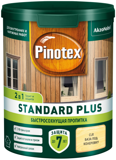 Антисептик Pinotex Standard Plus полуматовый прозрачный 0.9 л