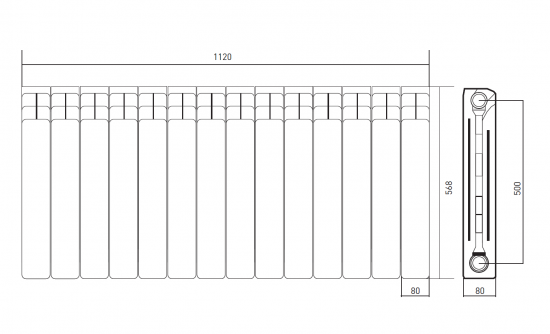 Радиатор секционный Equation Bimetal 500/80 14 секций боковое подключение биметалл белый