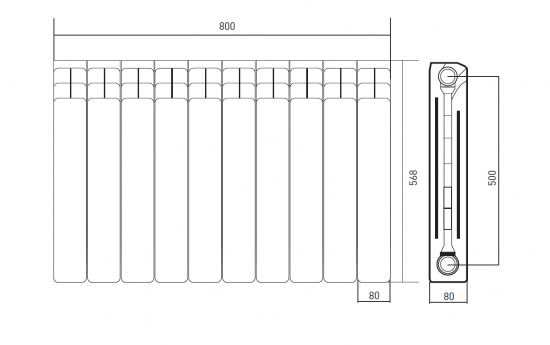 Радиатор секционный Equation Bimetal 500/80 10 секций боковое подключение биметалл белый