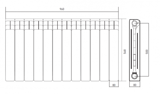 Радиатор секционный Equation Bimetal 500/80 12 секций боковое подключение биметалл белый