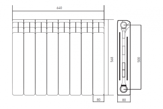 Радиатор секционный Equation Bimetal 500/80 8 секций боковое подключение биметалл белый
