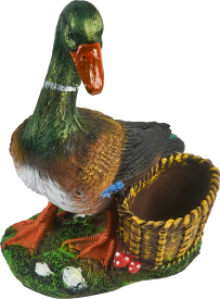 Фигура садовая Селезень с корзиной для цветов искусственный камень 37x32 см