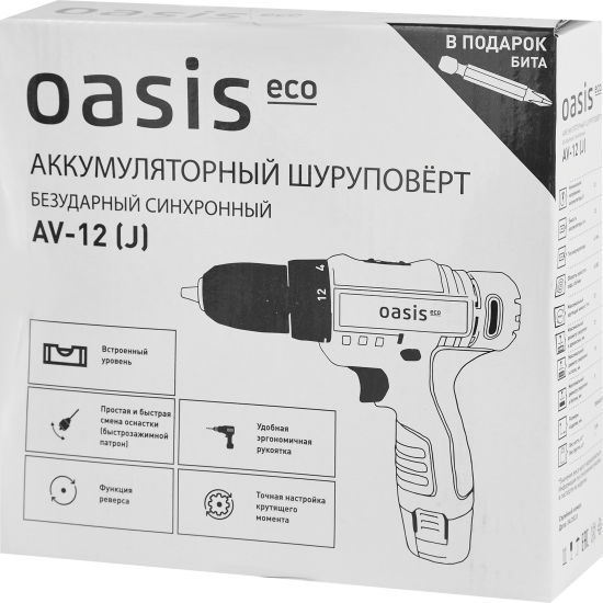 Дрель-шуруповерт аккумуляторная Oasis Eco AV-12, 12 В Li-ion 1.3 Ач